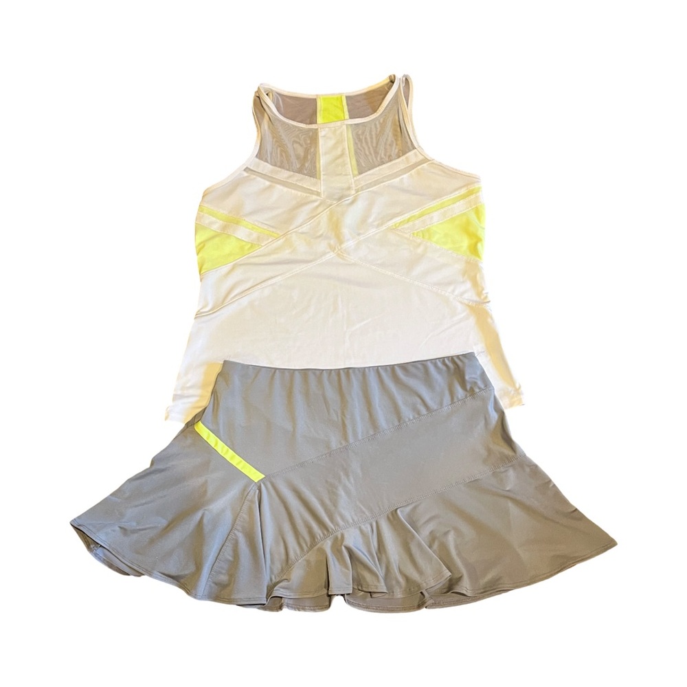 Lucky and Love White and Yellow Mesh Tank with Gray Skort